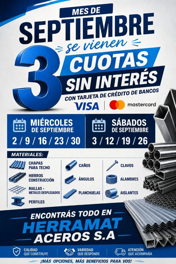 Mes de septiembre — 3 cuotas sin interés Herramat Aceros